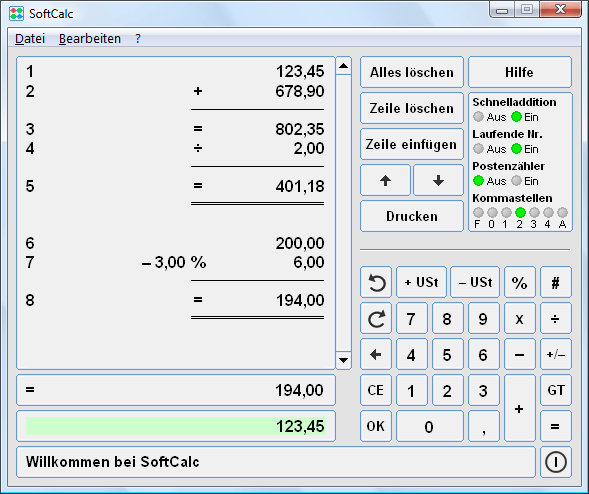 SoftCalc - Kaufmännischer Tischrechner